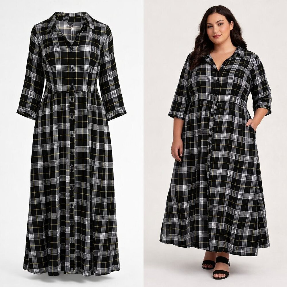 Torrid | Black Plaid | Button Front Shirt Maxi Dress | 1X